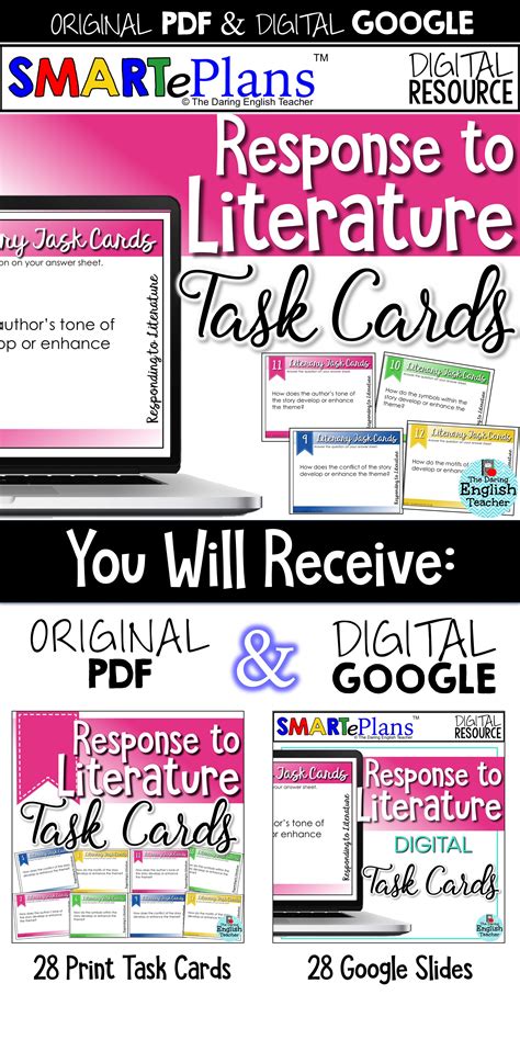 literature analysis task cards digital and print distance learning teaching literature