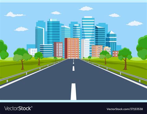 Road Way To City Buildings On Horizon Royalty Free Vector