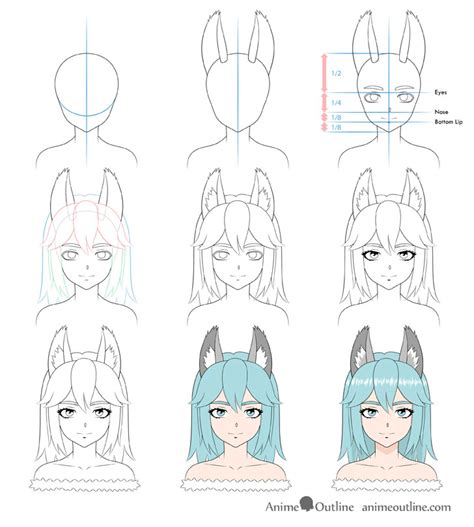 How To Draw Anime Wolf Girl Step By Step Animeoutline Anime Face Drawing Wolf Drawing