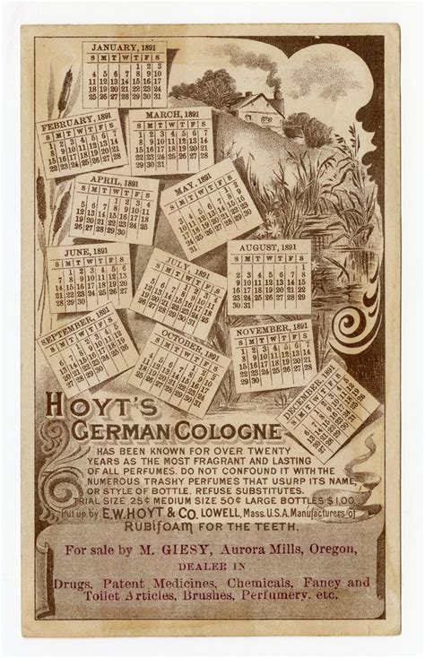 Victorian Hoyts German Cologne Perfumed Calendar 1891 Small Girl