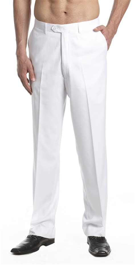 Concitor Mens Dress Pants Trousers Flat Front Slacks Solid White Color