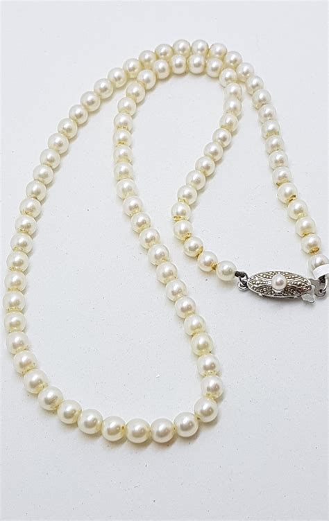 Sold Sterling Silver Clasp Mikimoto Pearl Vintage Necklace Chain