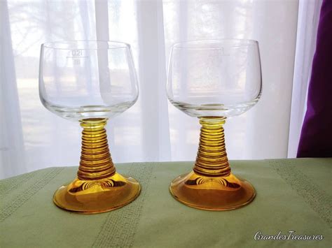 vintage amber stem german roemer wine water glasss goblet 0 25l z ~ set of 2 ~ germany beehive
