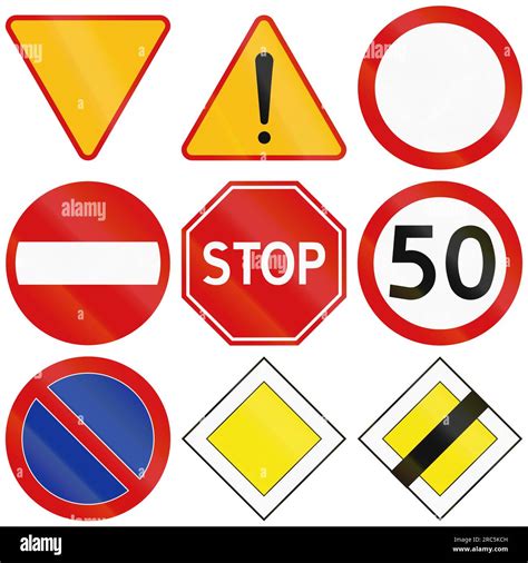 Collection Of The Most Common Traffic Signs In Poland Including Yield