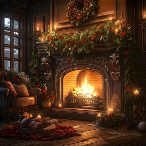 Premium Ai Image Warm Cozy Fireplace With Real Wood Burning In It