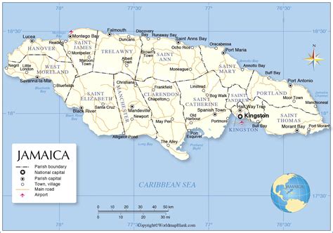 Labeled Map Of Jamaica With Capital 