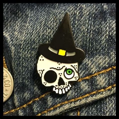 Witch Skull Enamel Pin Enamel Pins Skull Halloween Pins