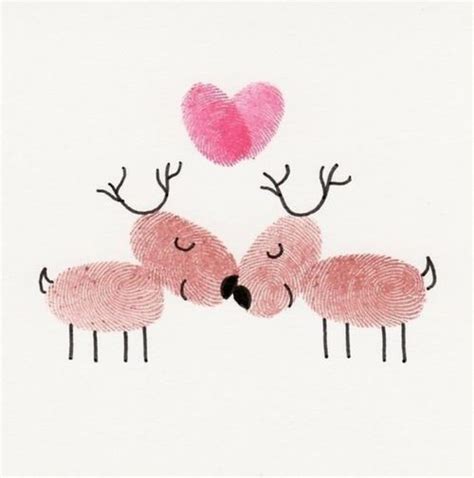 Love Christmas Reindeer Cute Heart Fingerprints