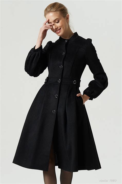Womens Black Fit And Flare Dress Coat 1980 Xiaolizi
