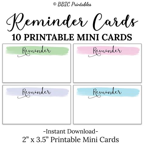 Reminder Printable Mini Cards Digital Download Reminder Appointment To