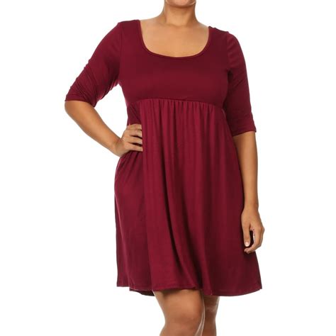 Moa Collection Womens Plus Size Trendy Style Baby Doll Solid Dress