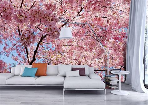 High Quality Costom Hd Romantic Sakura Natural Landscape Wall Wallpaper