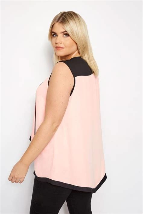 Yours London Light Pink And Black Asymmetric Ruffle Blouse Plus Size 16 To 36 Yours Clothing