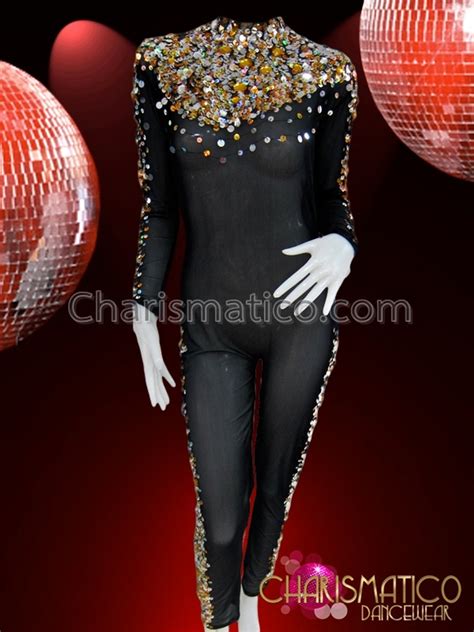 Charismatico Silver And Gold Sequin Accented Shimmering Black Burlesque