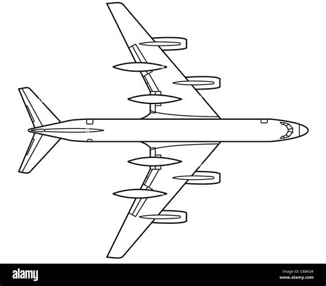 3 view aircraft line art drawing A Convair 990 (CV-990 Stock Photo