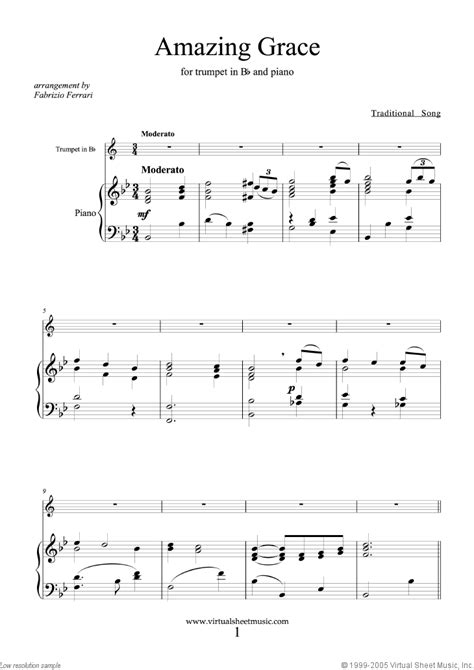 Amazing Grace Sheet Music For Trumpet And Piano Pdf Interactive