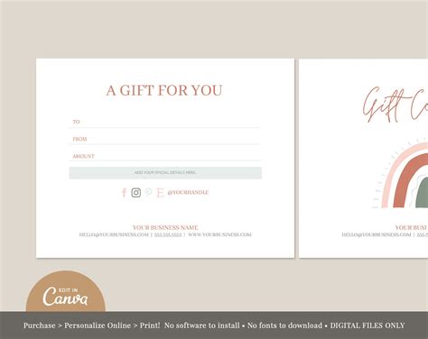 Gift Certificate Template For Canva Editable Gift Certificate Etsy