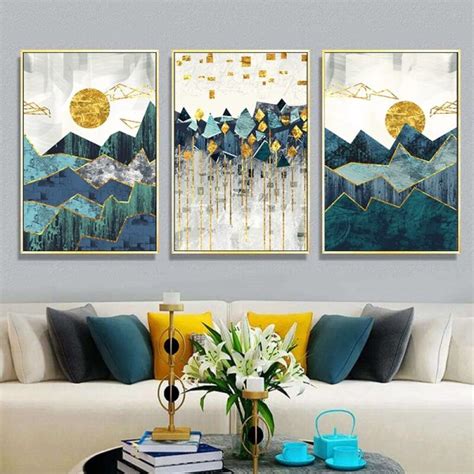 Nordic Abstract Geometric Mountain Landscape Wall Art Canvas Painting