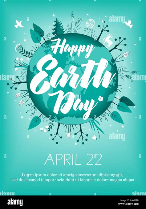Planet In Green Leaves Wreath April 22 Banner Happy Earth Day Card