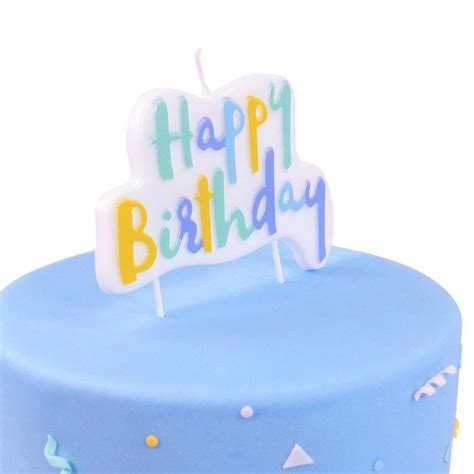 Vela Topper Frase Happy Birthday Tonos Azules Verdes Y Amarillo
