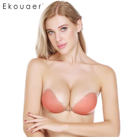 ekouaer sexy invisible bra self adhesive silicone push up bra strapless backless bras women