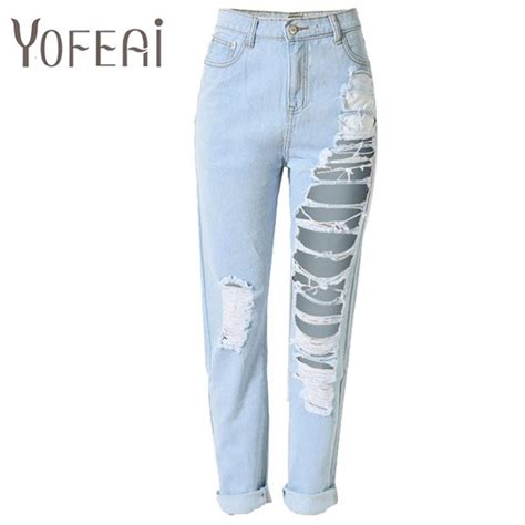 Yofeai New 2018 Hole Women Pants Summer Casual Denim Ankle Length Pants