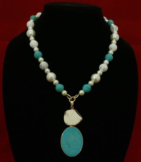 Unique Necklace Turquoise And Pearl Color Etsy Uk