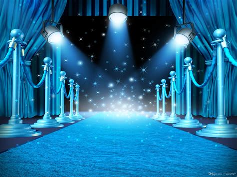 Blue Curtain Stage Spotlight Vinyl Photography Backdrops Shiny Sparkles