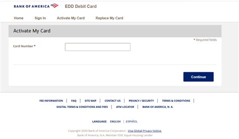 Activate my card visit the edd website at www.edd.ca.gov for more information is my transaction history private? www.BankofAmerica.com/eddcard: Bank Of America EDD card