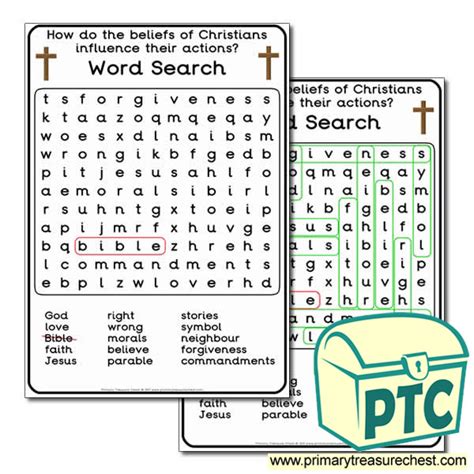 Christianity Themed Word Search Worksheet Primary Treasure Chest