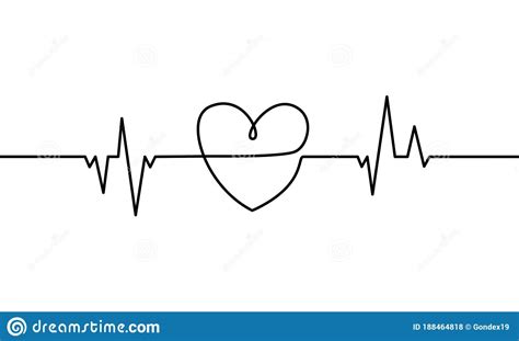 Continuous Line Drawing Of Heart Heartbeat Stock Vector Illustration
