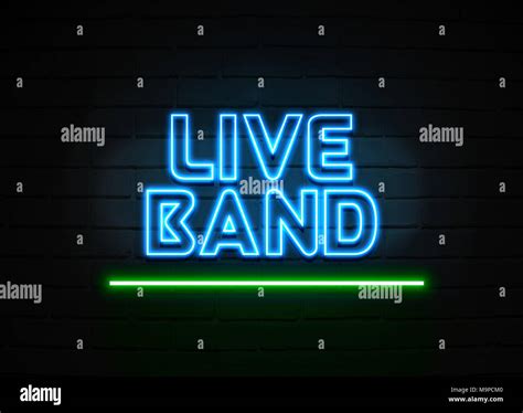 Live Band Neon Sign Glowing Neon Sign On Brickwall Wall 3d Rendered
