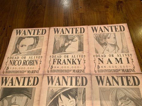 One Piece Straw Hat Pirates Crew Wanted Posters 10 Pc Set High Etsy
