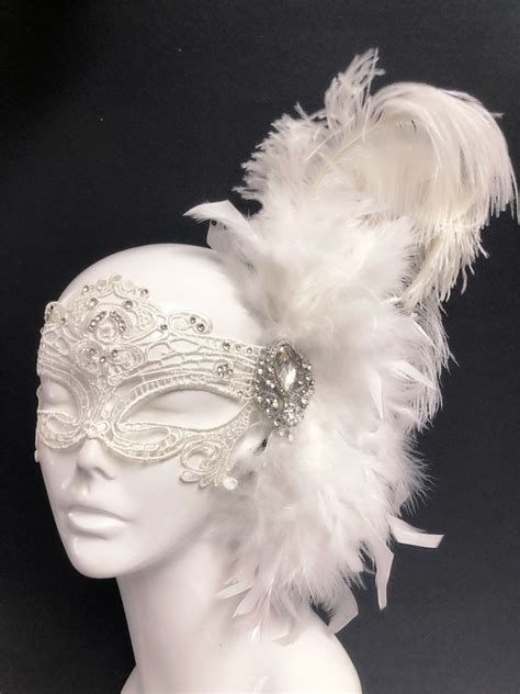 White Masquerade Mask Woman Diner En Blanc Masks White Wedding Etsy
