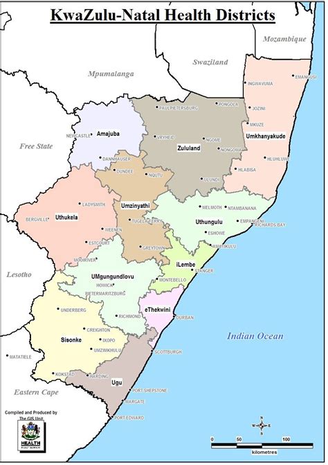 The Map Showing Health Districts In Kwazulu Natal Kzn Department Of