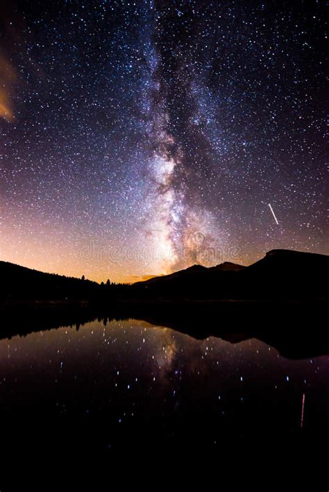 Milky Way Reflection In Lily Lake Colorado Landscape Stock Image