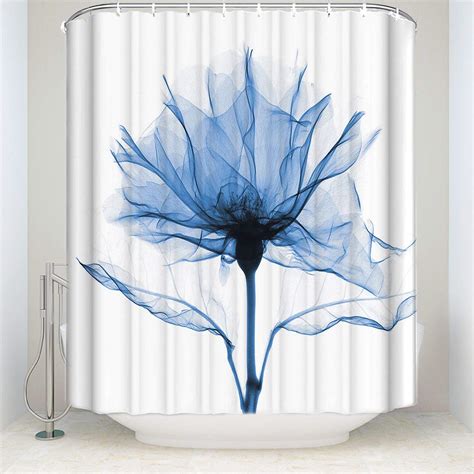 Blue Rose Flowers Florals Polyester Fabric Shower Curtains