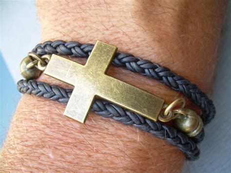 Cross Bracelet Mens Leather Bracelet Bronze Cross Bracelet Etsy