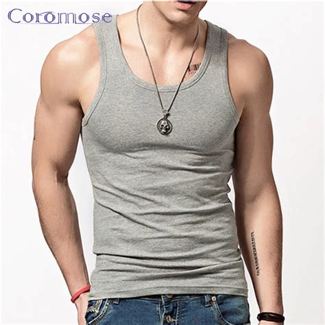 Coromose Mens Tank Tops Solid Color 100 Cotton Sleeveless Undershirts For Male Bodybuilding