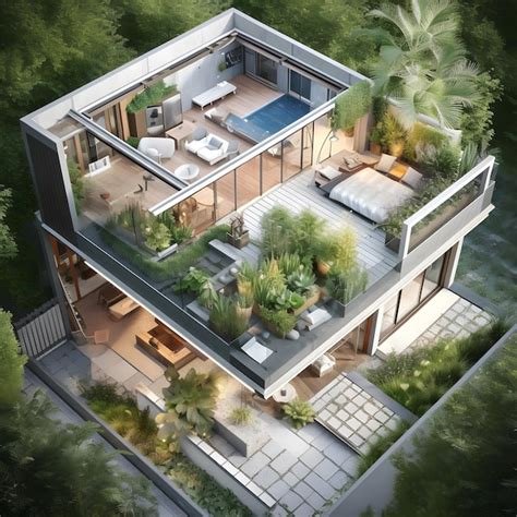 Premium Photo A Rendering Of A House With A Garden In The Middle