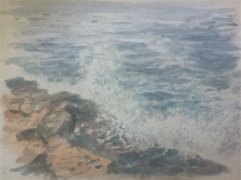 Simple Watercolor Study Of Waves Crashing On Rocks By Jdunifer On
