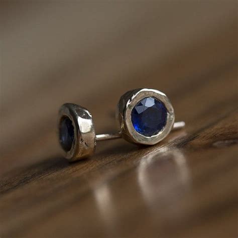 Blue Sapphire Earrings Yellow Gold Bezel Set By AnuevaJewelry Sapphire Earrings Sapphire Ring