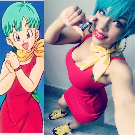 Lucid Bella As Bulma Dragonball Sexy Red Dress With Yellow Scarf Cosplay Comics And Memes