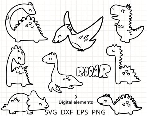 Dinosaur svg Outline Coloring pages Dinosaur Clipart dinosaur | Etsy