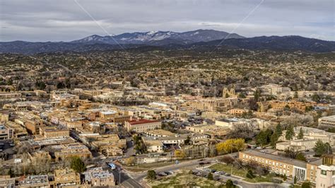 A Wide View Of The Downtown Area Of Santa Fe New Mexico Aerial Stock