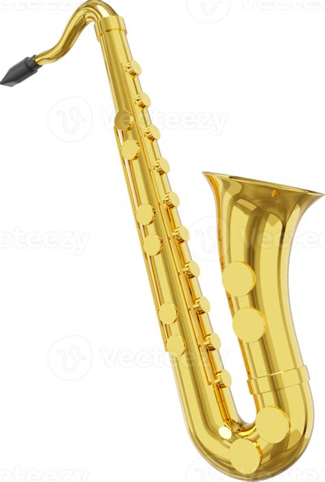 Saxofone Ouro Metal Instrumento Musical De Lado Renderização 3d Png