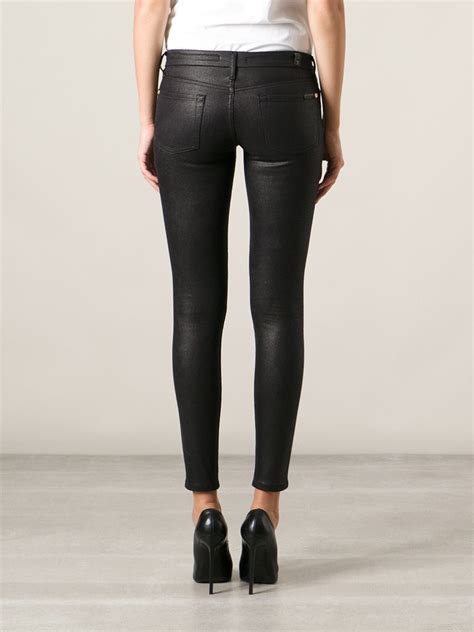 7 for all mankind coated skinny jeans in black lyst