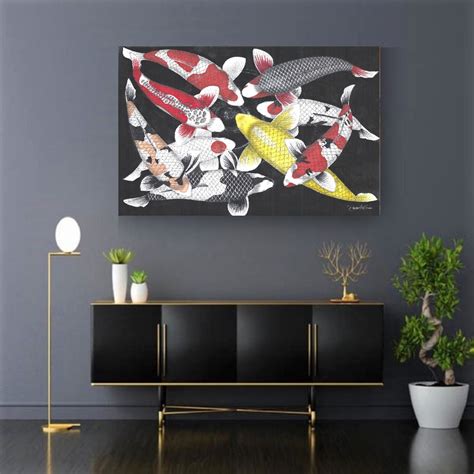 Koi Fish Painting Wall Art Fengshui Printed On High Quality Painting
