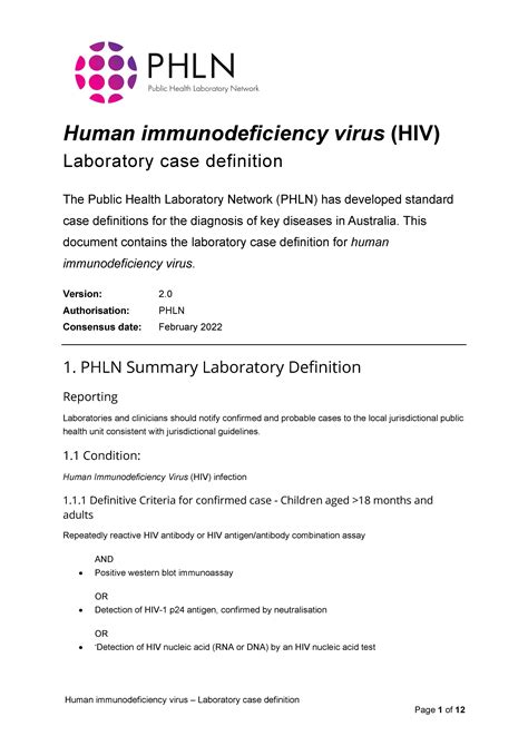 Human Immunodeficiency Virus Laboratory Case Definition Australian