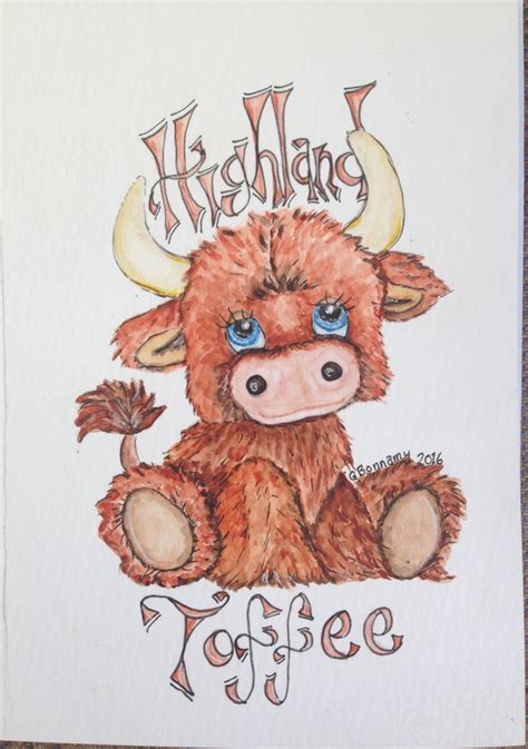 Highland Toffee Watercolour And Pen Cute Highland Cow Possible